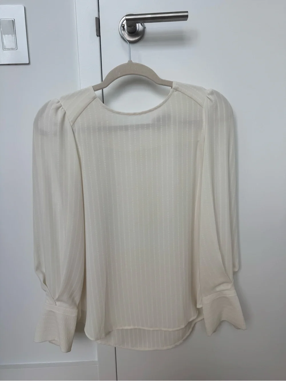 LOFT Cream Long-Sleeve Puff Shoulder Blouse